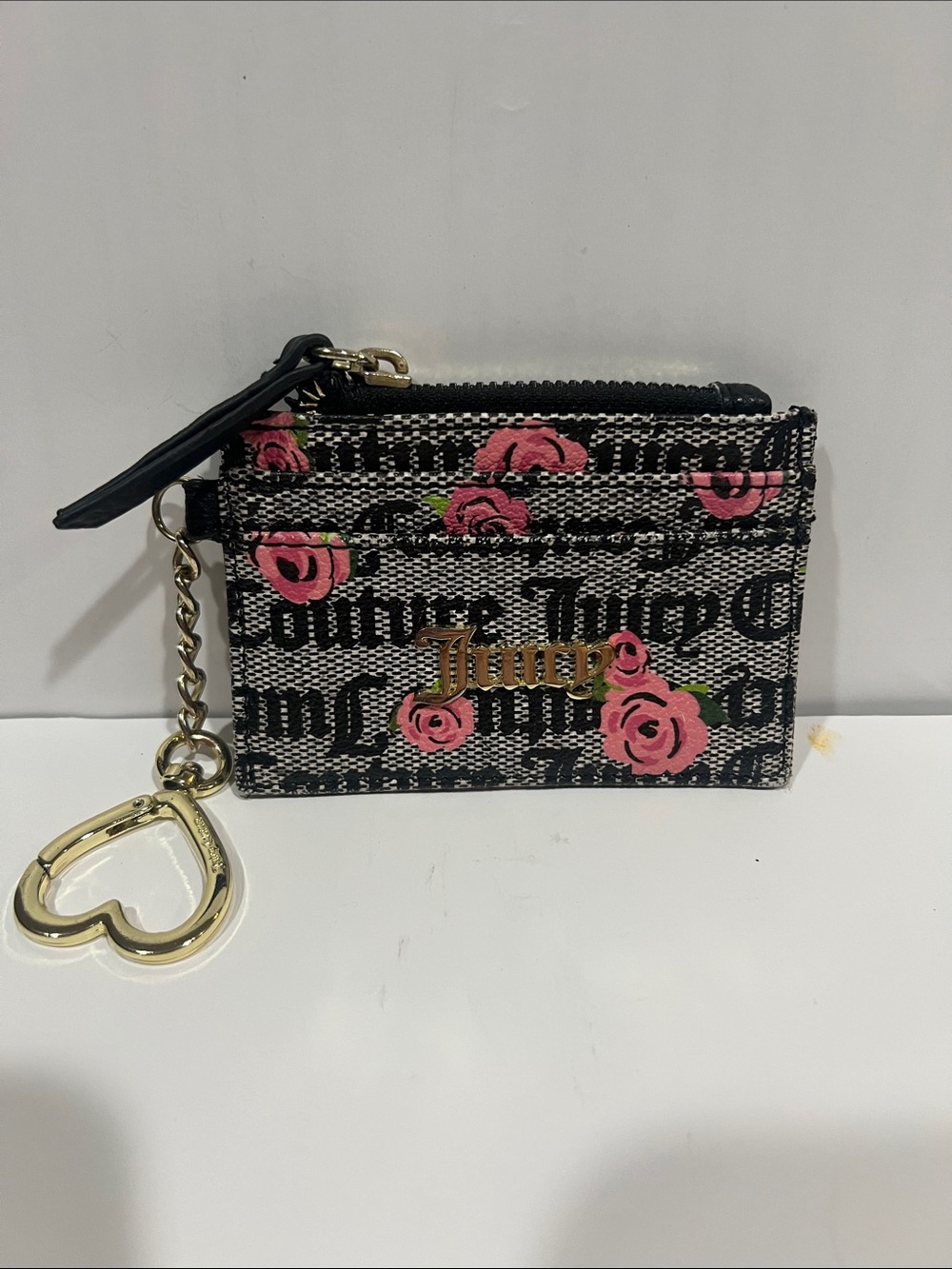 Juicy Couture Black Floral Logo Card & Key Chain Holder